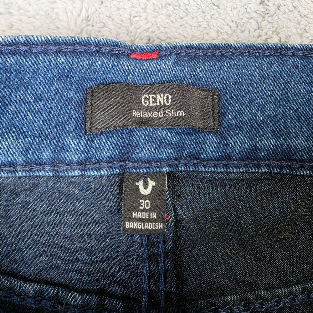 True Religion Geno Relaxed Slim Jeans Mens 30 Blue Big T Flap Shivering Wash NWT - Picture 4 of 11